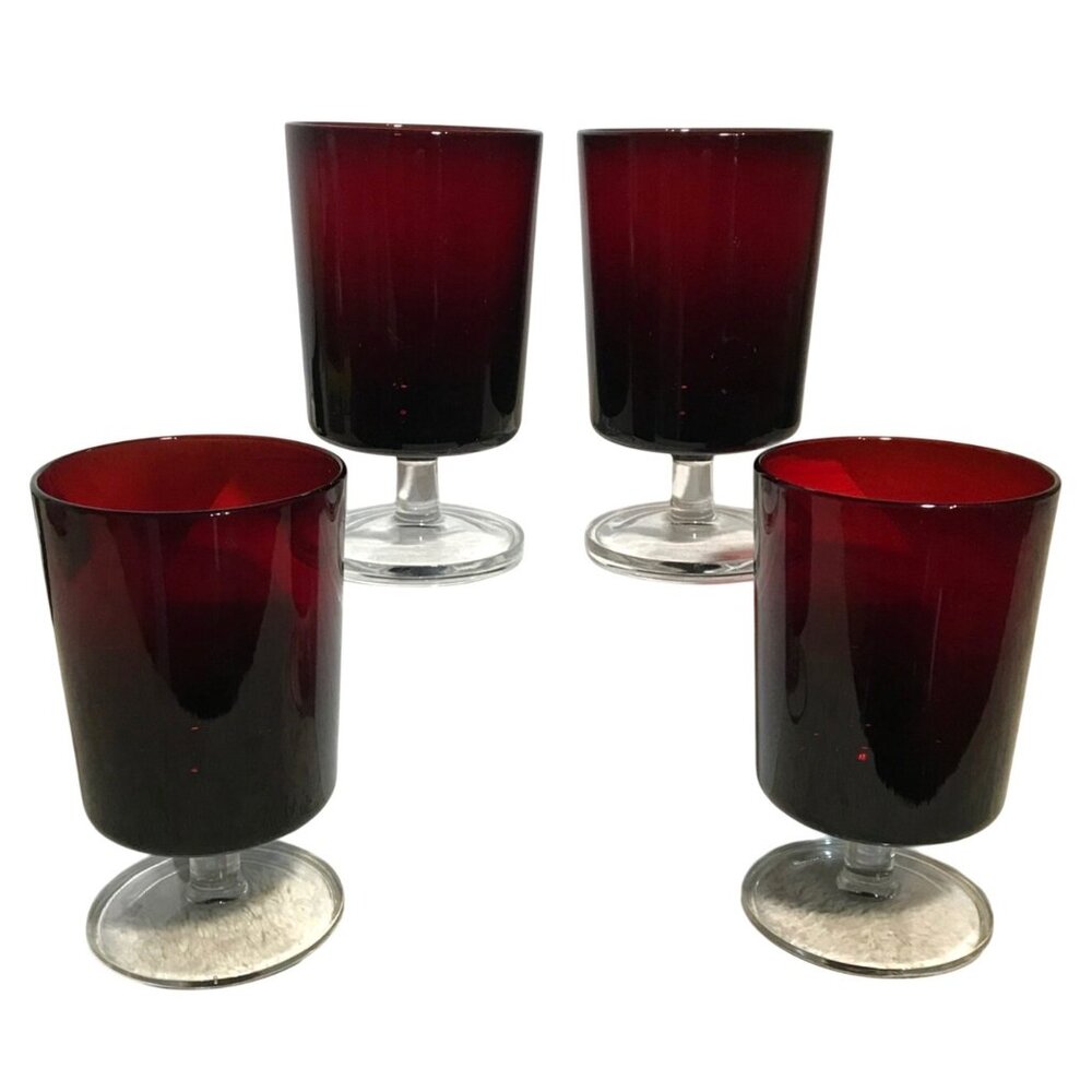 Vtg LUMINARC Ruby Red 5.25" Stemware Wine Glasses Set of 4 France